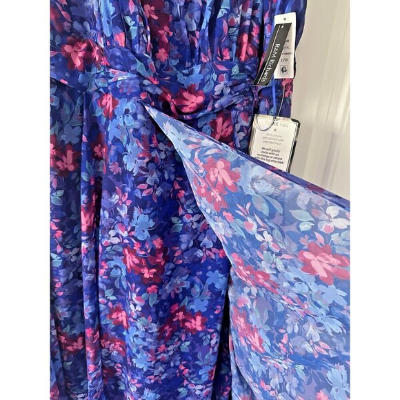 R & M Richards Women's Plus Size Floral-Print Ruffled Maxi Dress Royal Blue 22W - Picture 9 of 12